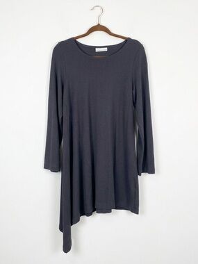 Bryn Walker Asymmetrical Tunic Top Modal Jersey Long Sleeve Grey Lagenlook